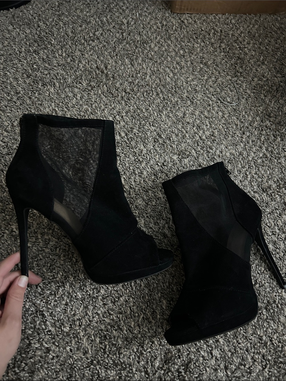 Charlotte Russe Black Mesh Peep-Toe Stiletto Booties